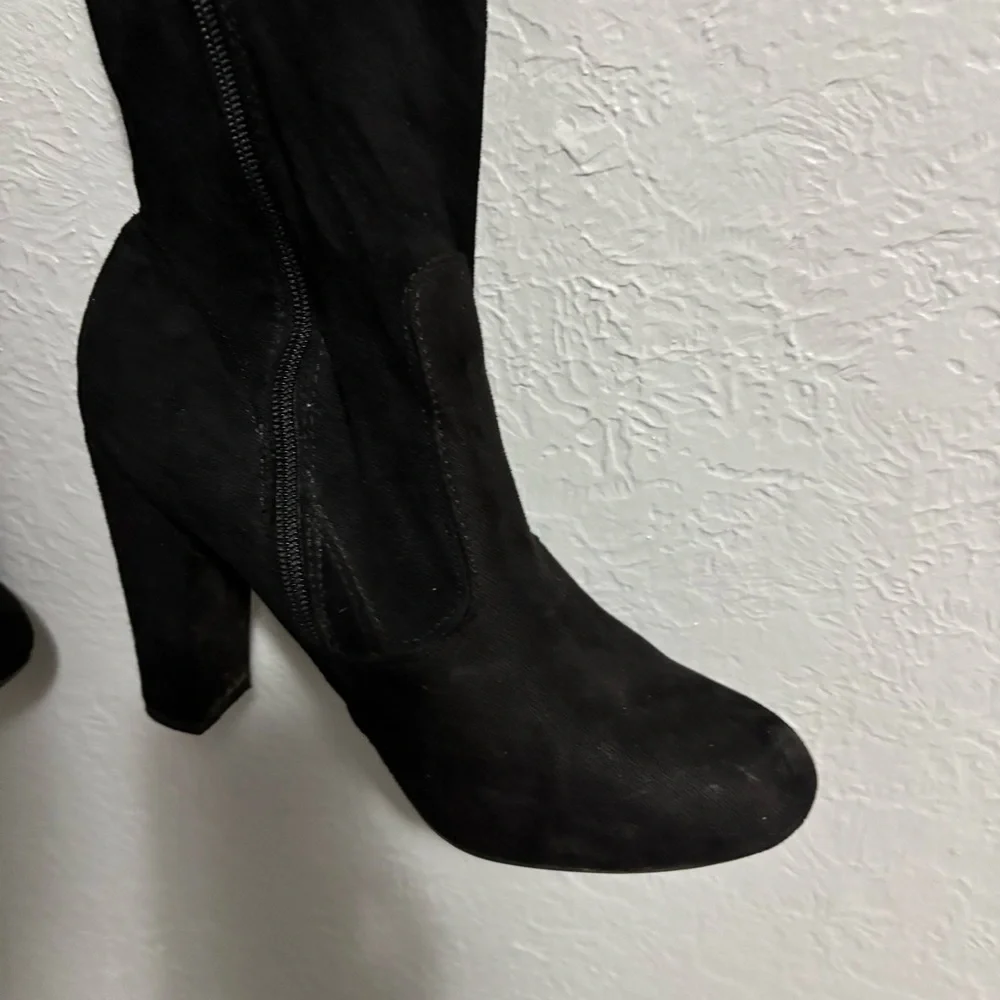 BAMBOO Black Over-the-Knee Boots with Lace Detail
